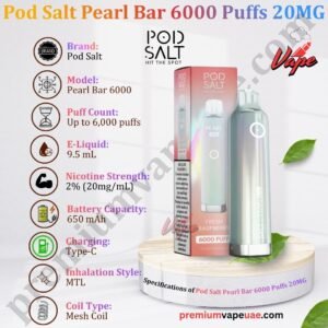 Specifications of Pod Salt Pearl Bar 6000 Puffs 20MG