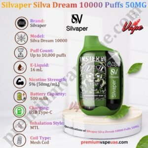 Specifications of Silvaper Silva Dream 10000 Puffs 50MG