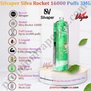 Specifications of Silvaper Silva Rocket 16000 Puffs 3MG