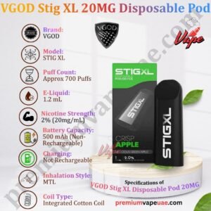 Specifications of VGOD Stig XL 20MG Disposable Pod
