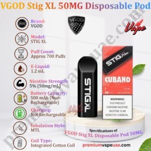 Specifications of VGOD Stig XL 50MG Disposable Pod