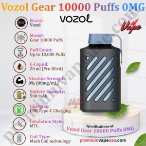 Specifications of Vozol Gear 10000 Puffs 0MG