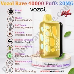 Specifications of Vozol Rave 40000 Puffs 20MG