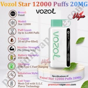 Specifications of Vozol Star 12000 Puffs 20MG
