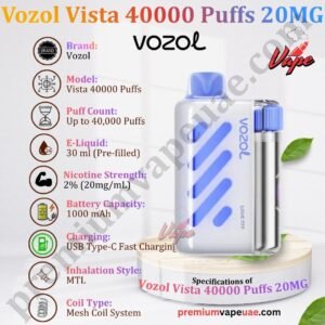 Specifications of Vozol Vista 40000 Puffs 20MG