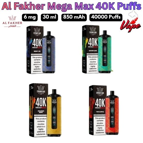 Al Fakher Mega Max 40000 Puffs 6MG – 30ml, LED Display, Leather Grip