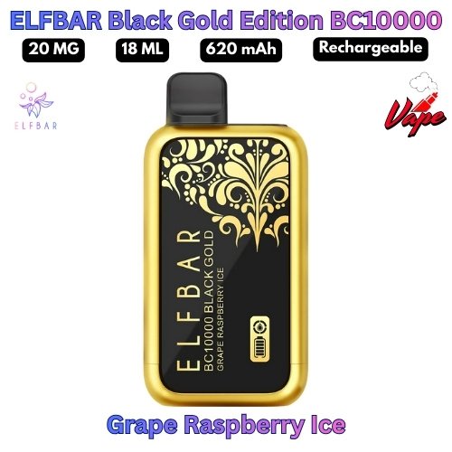 ELFBAR Black Gold Edition BC10000 Puffs Grape Raspberry Ice
