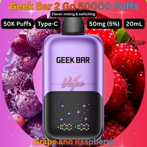 Geek Bar 2 Go Dual Flavor Mix 50000 Puffs Grape and Raspberry