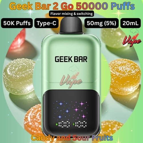 Geek Bar 2 Go Dual Flavor Mix 50000 Puffs Sour Candy and Sour Fruits