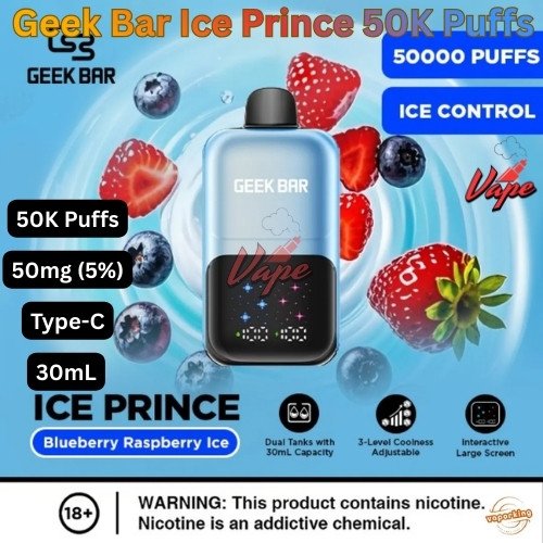 Geek Bar Ice Prince 50000 Puffs Blueberry Raspberry Ice