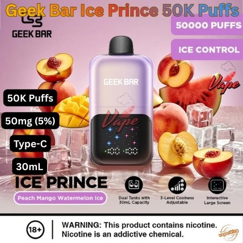 Geek Bar Ice Prince 50000 Puffs Peach Mango Watermelon Ice