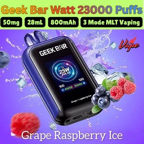 Geek Bar Watt 23000 Puffs Grape Raspberry lce