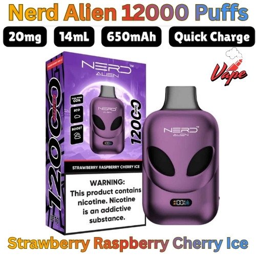 Nerd Alien 12000 Puffs Strawberry Raspberry Cherry Ice