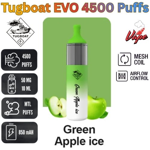 Tugboat EVO 4500 Puffs Green Apple Ice