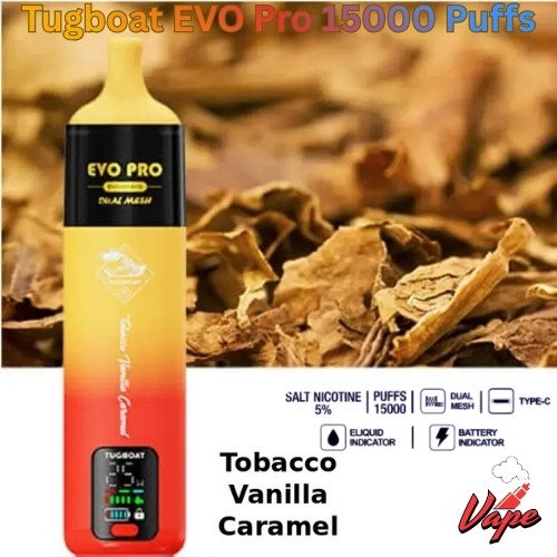 Tugboat EVO Pro 15000 Puffs Tobacco Vanilla Caramel