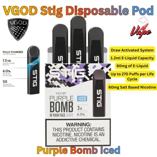 VGOD Stig Mix Iced 60MG Disposable Vape Purple Bomb Iced