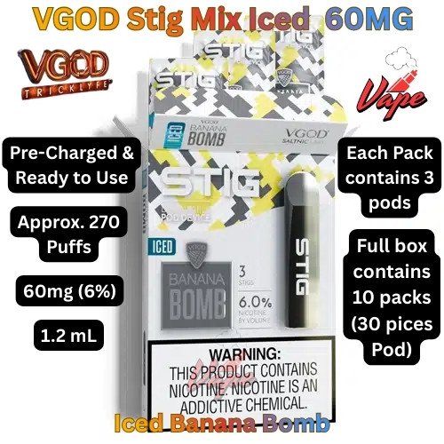 VGOD Stig Mix Iced 60MG Disposable Vape Iced Banana Bomb