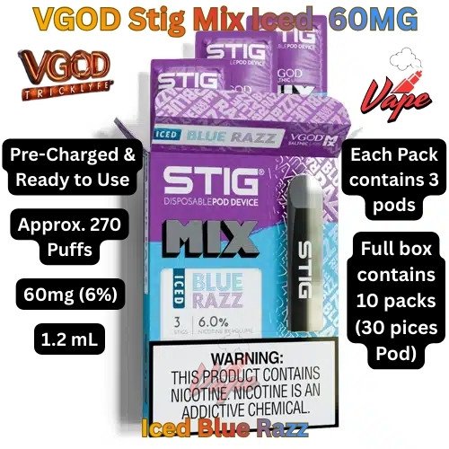 VGOD Stig Mix Iced 60MG Disposable Vape Iced Blue Razz