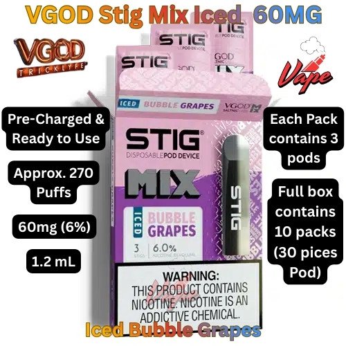 VGOD Stig Mix Iced 60MG Disposable Vape Iced Bubble Grapes