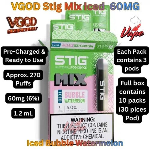 VGOD Stig Mix Iced 60MG Disposable Vape Iced Bubble Watermelon