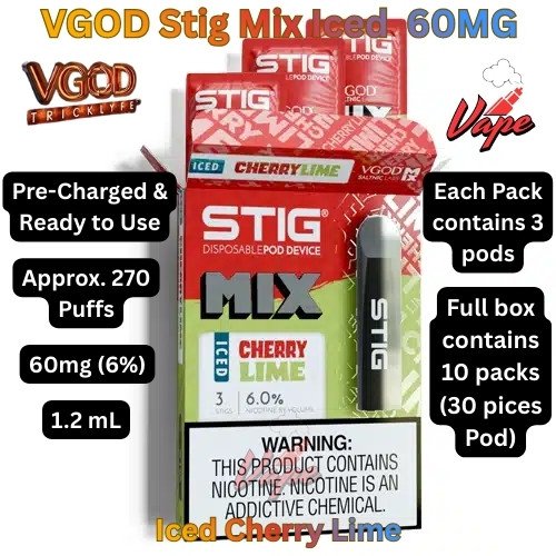 VGOD Stig Mix Iced 60MG Disposable Vape Iced Cherry Lime