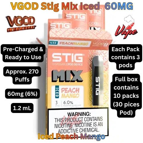 VGOD Stig Mix Iced 60MG Disposable Vape Iced Peach Mango