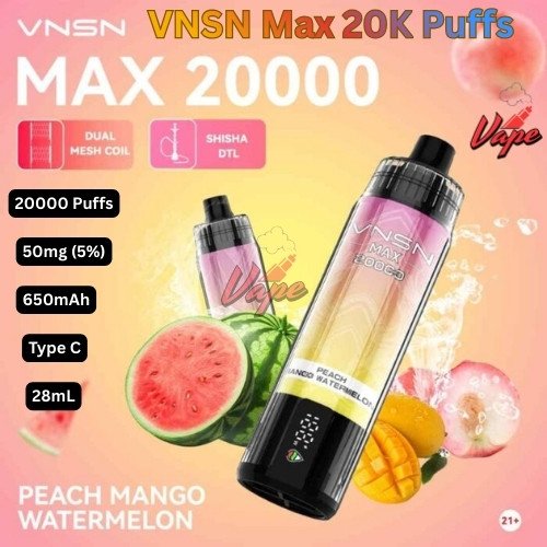 VNSN Max 20000 Puffs 50MG Peach Mango Watermelon