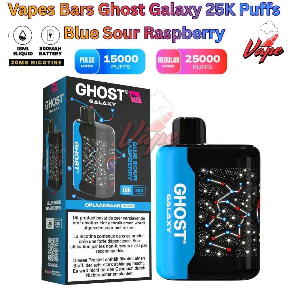 Vapes Bars Ghost Galaxy 25000 Puffs 20MG Blue Sour Raspberry