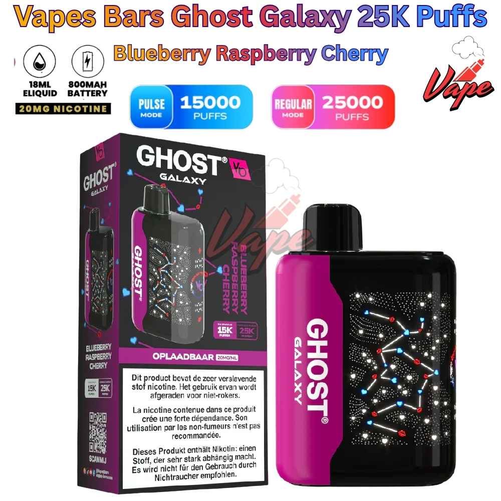 Vapes Bars Ghost Galaxy 25000 Puffs 20MG Blueberry Raspberry Cherry