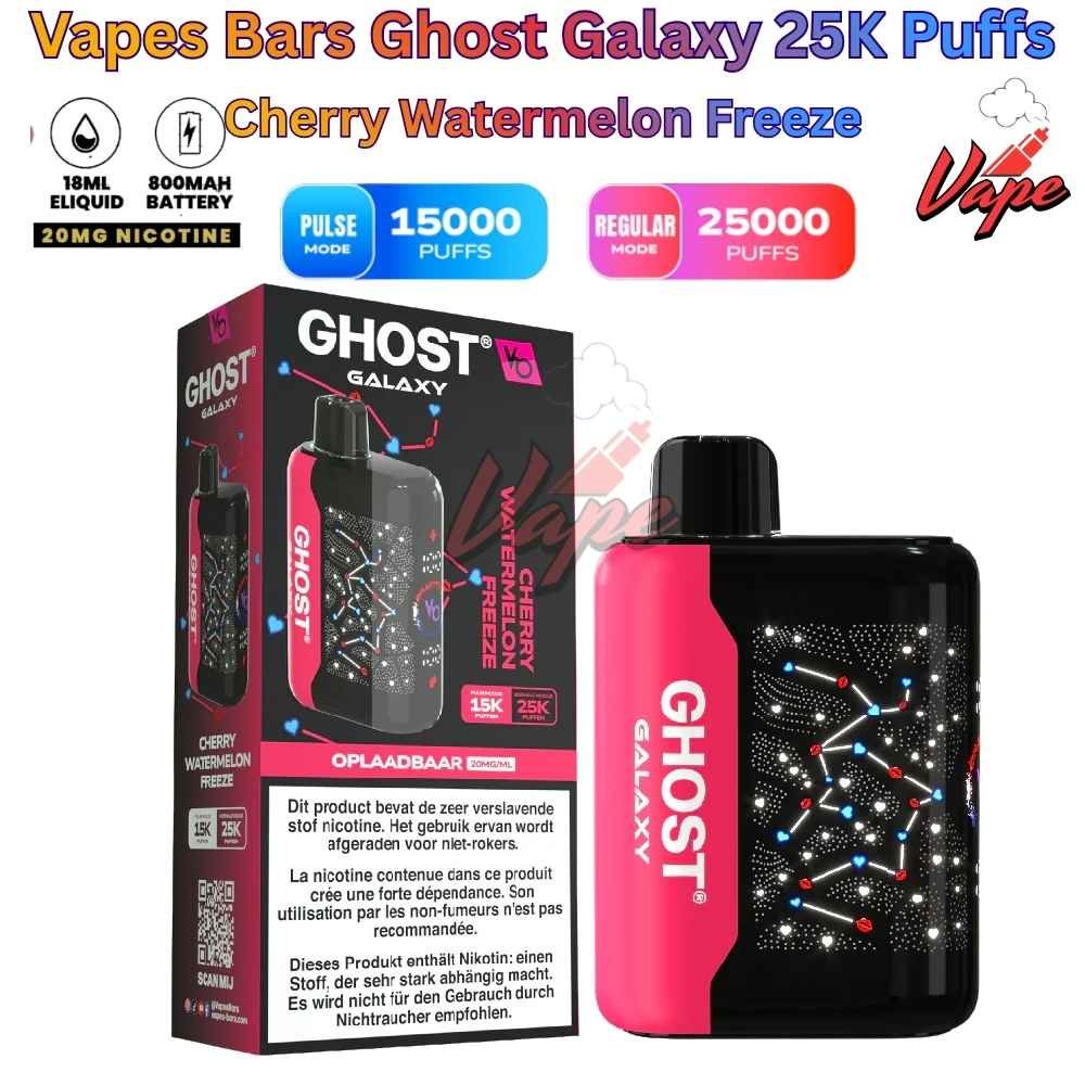 Vapes Bars Ghost Galaxy 25000 Puffs 20MG Cherry Watermelon Freeze