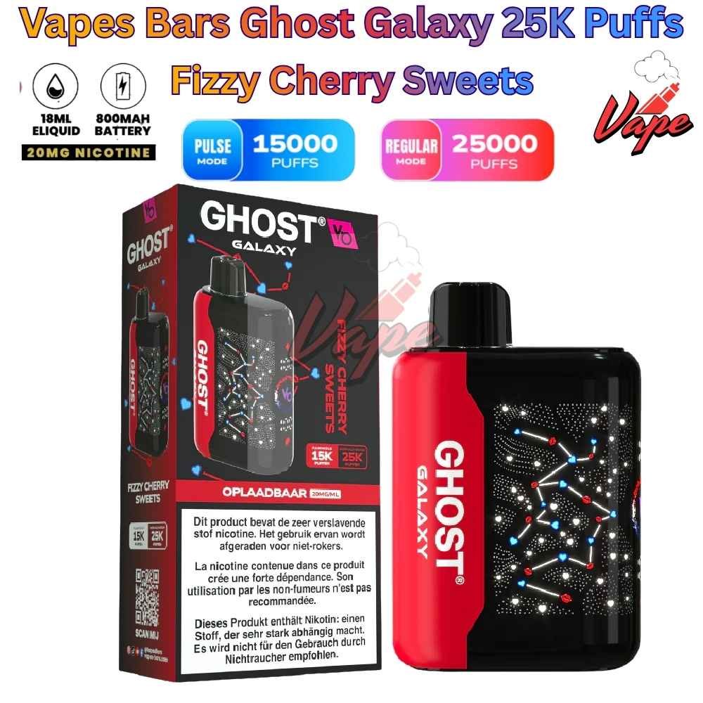 Vapes Bars Ghost Galaxy 25000 Puffs 20MG Fizzy Cherry Sweets
