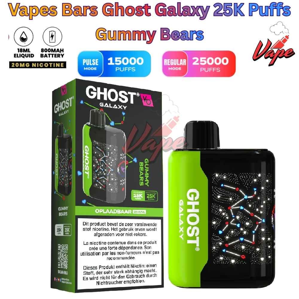 Vapes Bars Ghost Galaxy 25000 Puffs 20MG Gummy Bears