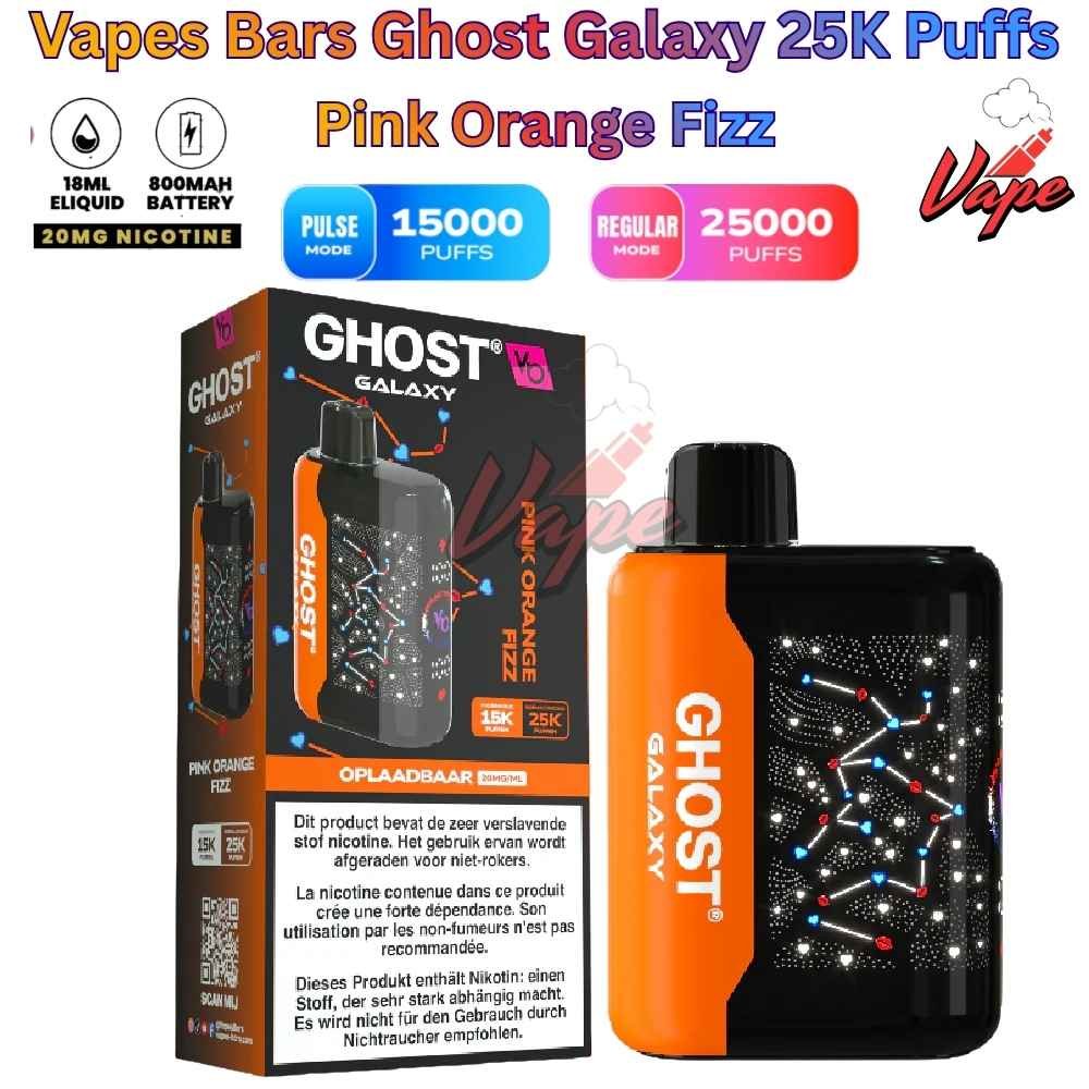 Vapes Bars Ghost Galaxy 25000 Puffs 20MG Pink Orange Fizz
