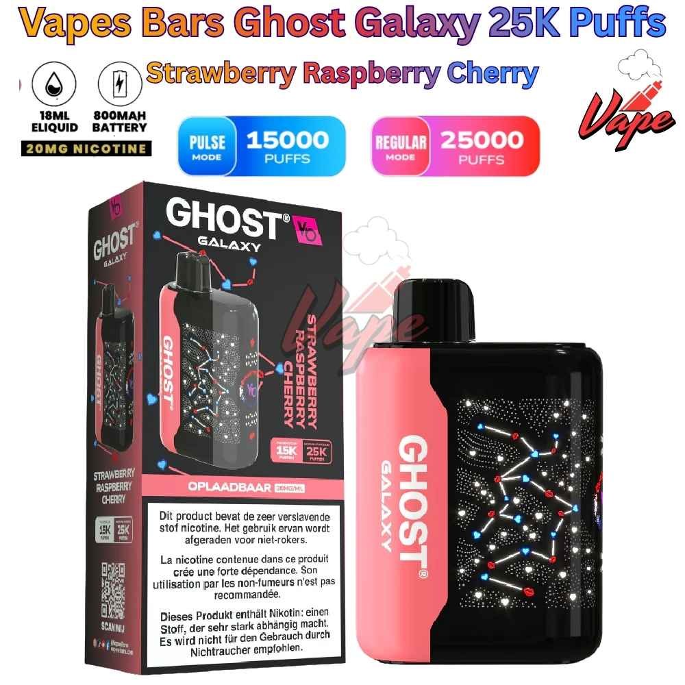 Vapes Bars Ghost Galaxy 25000 Puffs 20MG Strawberry Raspberry Cherry
