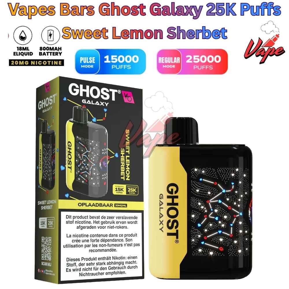 Vapes Bars Ghost Galaxy 25000 Puffs 20MG Sweet Lemon Sherbet
