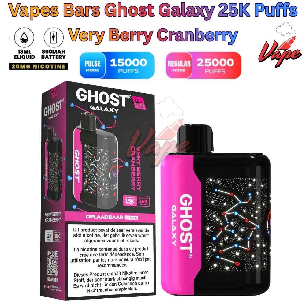 Vapes Bars Ghost Galaxy 25000 Puffs 20MG Very Berry Cranberry