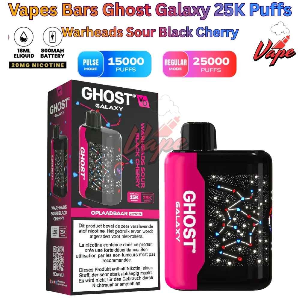 Vapes Bars Ghost Galaxy 25000 Puffs 20MG Warheads Sour Black Cherry