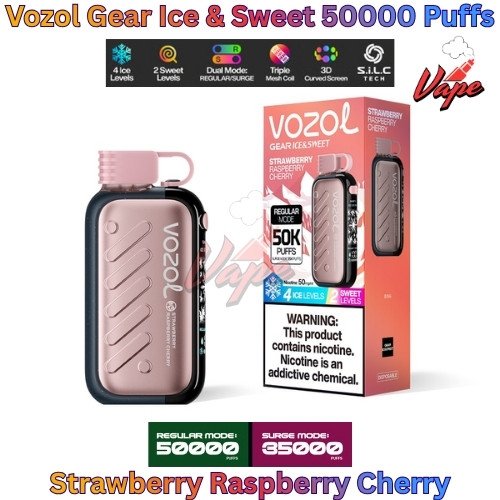Vozol Gear Ice and Sweet 50000 Puffs Strawberry Raspberry Cherry