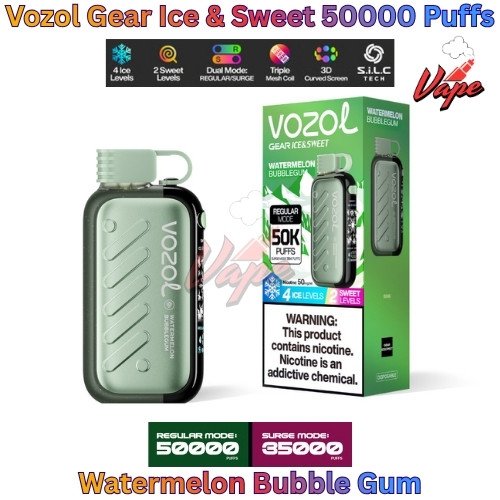 Vozol Gear Ice and Sweet 50000 Puffs Watermelon Bubble Gum