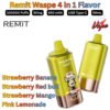 Remit Waspe 4 in 1 Flavor 100000 Puffs 50MG Strawberry Banana, Strawberry Red bull, Strawberry Mango, Pink Lemonade (1)
