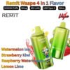 Remit Waspe 4 in 1 Flavor 100000 Puffs 50MG Watermelon lce, Strawberry Kiwi, Raspberry Watermelon, Lemon Lime (1)