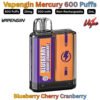 Vapengin Mercury 600 Puffs 20MG Blueberry Cherry Cranberry in Sharjah