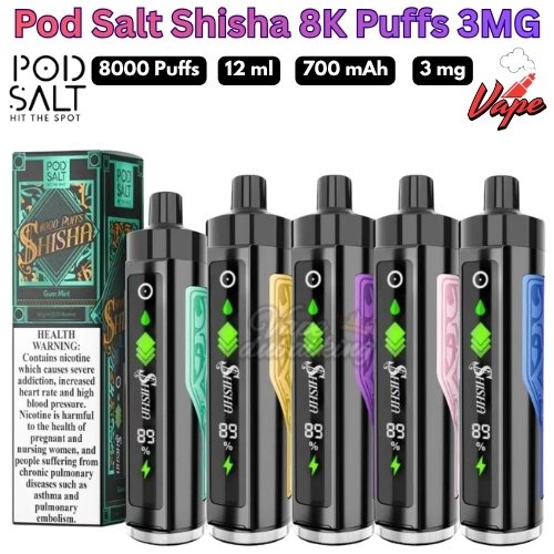 Pod Salt Shisha 8000 Puffs 3MG All Flavors in Dubai